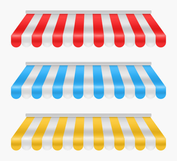 istock Set of colourful awnings isolated on white background. Tent roof for facade design. Vector illustration. 1411625449