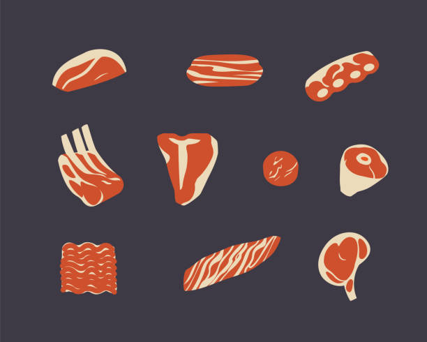 ilustraciones, imágenes clip art, dibujos animados e iconos de stock de cortes de carne de vacuno, iconos vectoriales de carne - filet mignon illustrations