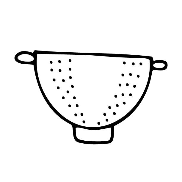 illustrations, cliparts, dessins animés et icônes de image de la passoire doodle. plat de tamisage dessiné à la main - colander