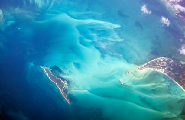 A view of the islands of the Bahamas taken from the air stock photo