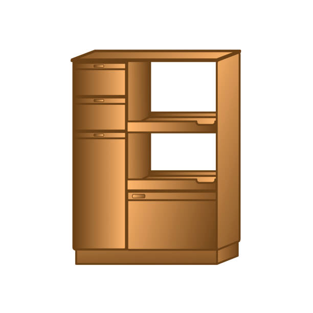 istock Wooden cabinets on white background bathroom cabinet, wardrobe, wall shelf, blank bookshelf. 1411632514