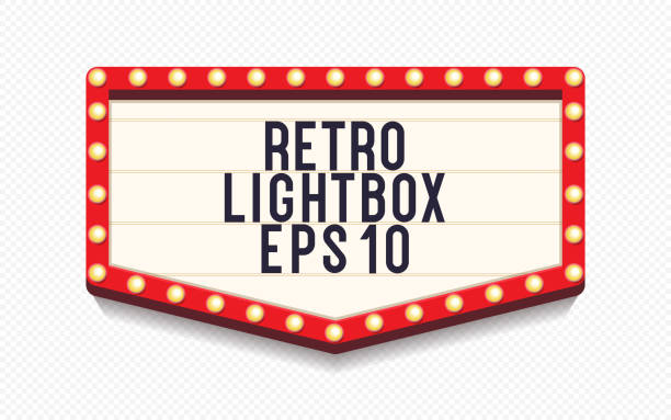 Retro lightbox template with lightbulb realistic style Retro lightbox template with lightbulb realistic style isolated on transparent background for party poster, banner advertising, promotion and sale billboard, cinema, bar show or restaurant. Vector 10 eps theatre mirror stock illustrations