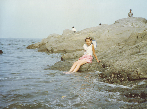 1990s Chinese Girl at the Seaside Old Photo of Real Life