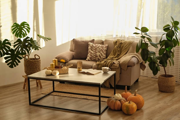 istock Room decorated with pumpkins and candles 1411635888