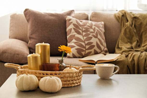 istock Room decorated with pumpkins and candles 1411635924
