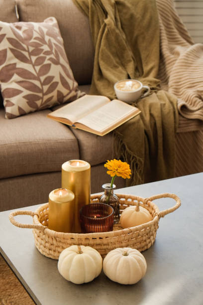 istock Room decorated with pumpkins and candles 1411635976