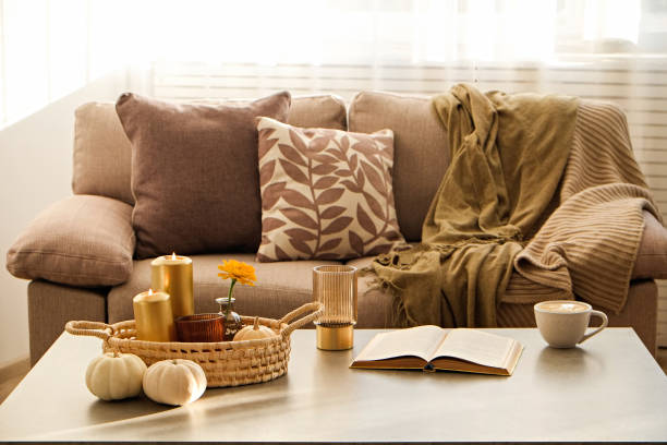 istock Room decorated with pumpkins and candles 1411636144