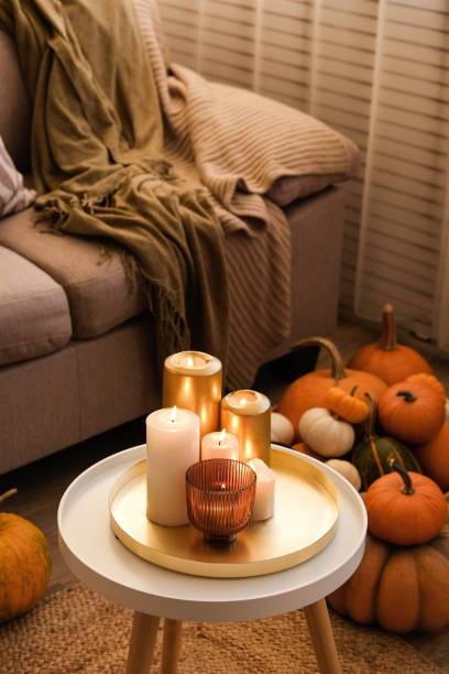 istock Room decorated with pumpkins and candles 1411636158