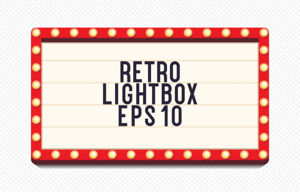 Retro lightbox 3d realistic template with lightbulb isolated on transparent background for party poster, banner advertising, promotion and sale billboard, cinema, bar show or restaurant. Vector 10 eps