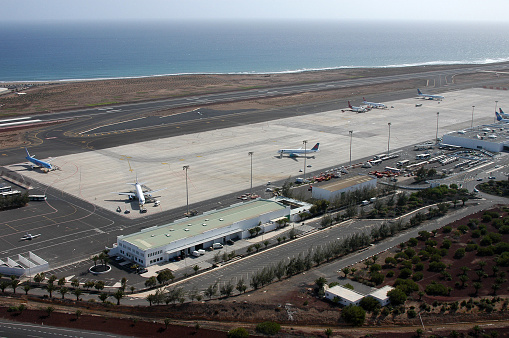 Canary islands, Spain - November 10, 2005: Aerial photo of Cesar Manrique International Airport on the island of Lanzarote