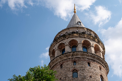 The 66.9m tall Galata Tower was built in 1348 and is located in the Beyoğlu district of Istanbul, Turkey.