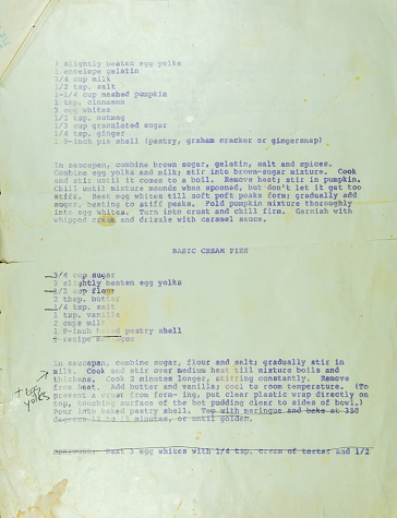 Old mimeograph recipe sheet