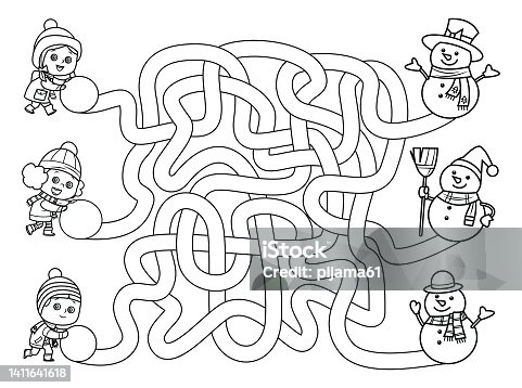 istock Black And White Maze, Maze game, education game for children. 1411641618