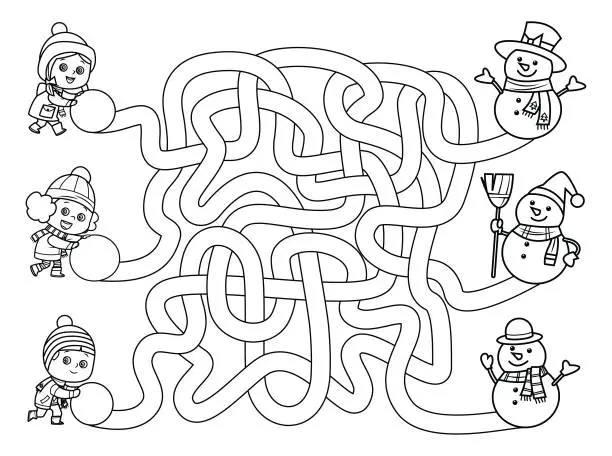 Vector illustration of Black And White Maze, Maze game, education game for children.
