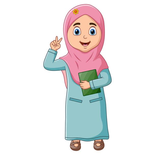 Cartoon illustration of Islamic girl holding a Quran book Cartoon illustration of Islamic girl holding a Quran book cartoon of muslim costume stock illustrations