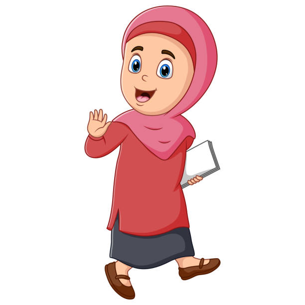 Cartoon illustration of Islamic girl holding a book Cartoon illustration of Islamic girl holding a book cartoon of muslim costume stock illustrations