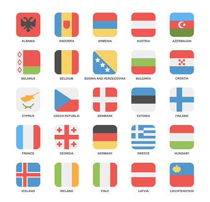 Flags - Vector Square Simple Flat Icons - Andorra, Denmark. Finland etc