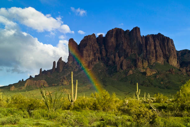 Superstition Mountain Rainbow stock photo