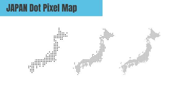 ドットピクセルスポットと抽象的な日本地図 白い背景ベクターイラストに分離されたモダンなコンセプトデザイン。 - japan digital map点のイラスト素材／クリップアート素材／マンガ素材／アイコン素材