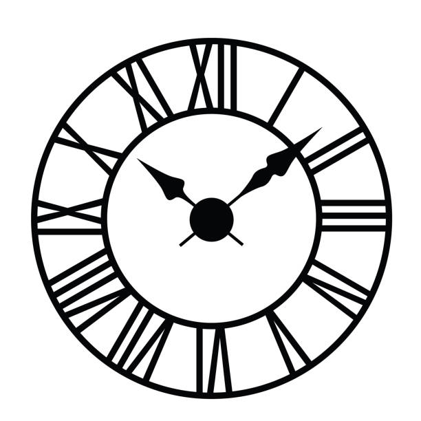 istock Black and white illustration of a wall clock face with Roman numerals - vector 1411648004