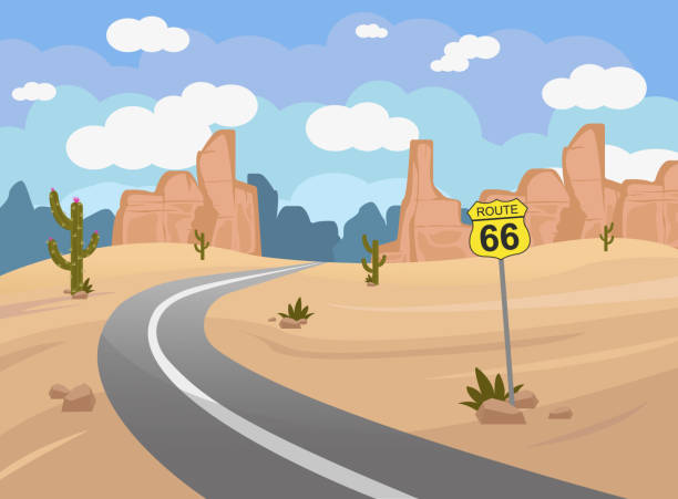 istock Landscape of the desert and the road in a flat style. 1411651530
