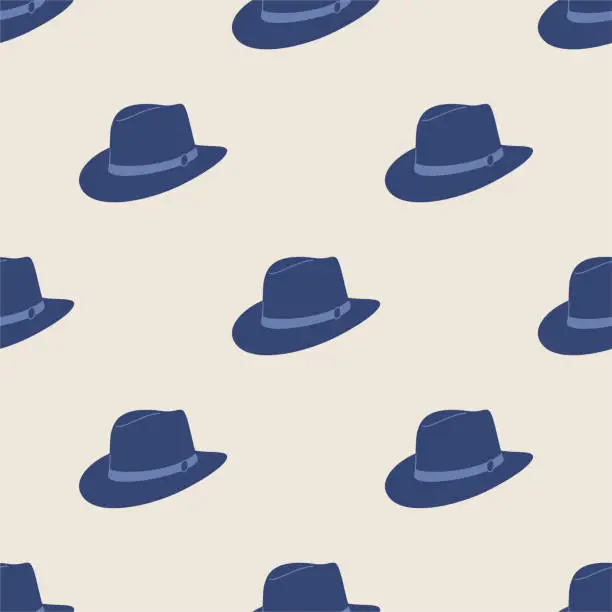 Vector illustration of Seamless vector men's hat pattern. Stylish fedora hat fashion garment background for fabric, textile, cover etc.
