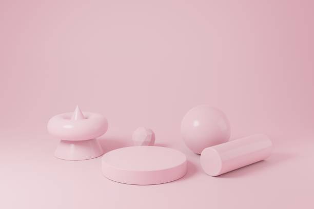 istock Geometric shapes in pink color. 3d rendering scene with simple geometric elements. Abstract monochrome background 1411658570