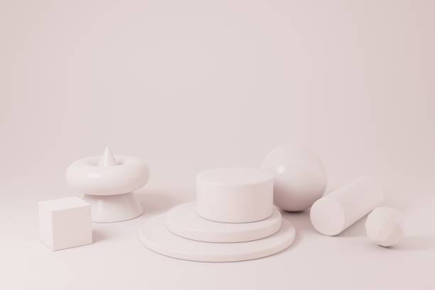 istock Geometric shapes in calm pastel colors. 3d rendering scene with simple geometric elements. Abstract monochrome background 1411658609