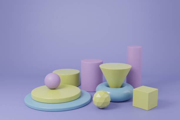 istock Multicolor geometric shapes in 3d rendering scene. Abstract podiums for business presentations etc. 1411658622