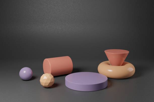 istock Multicolor geometric shapes in 3d rendering scene. Abstract podiums for business presentations etc. 1411658661