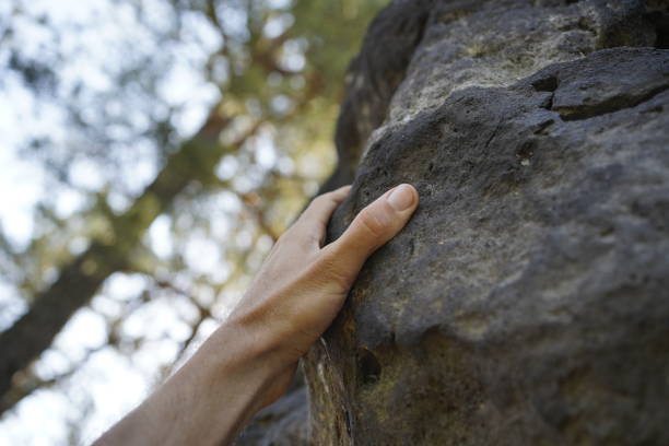 istock Hand grabbing a rock while climbing in Saxon Switzerland, Germany. 1411663542