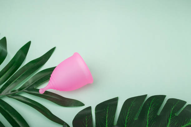 istock menstrual cup and green leaves with copy space,reuse,environmental protection,recycling 1411668670