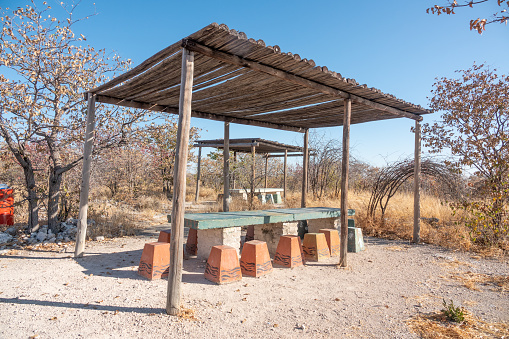 Picnic Table at Rest Area in Etosha National Park in Kunene Region, Namibia