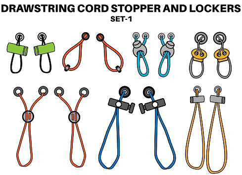 Drawstring Lock Slide Shorts Drawstring Cord Stopper Flat Sketch Vector Illustrator Set Of Draw ...