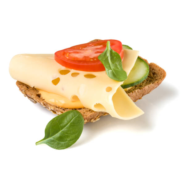 istock Open faced sandwich crostini isolated on white background closeup. Vegetarian canape with cheese. Appetizer tartarine. 1411675374