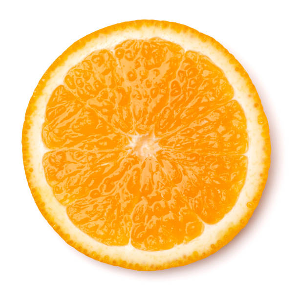 istock Orange fruit slice  isolated on white background closeup. Food background. Flat lay, top view. 1411675445