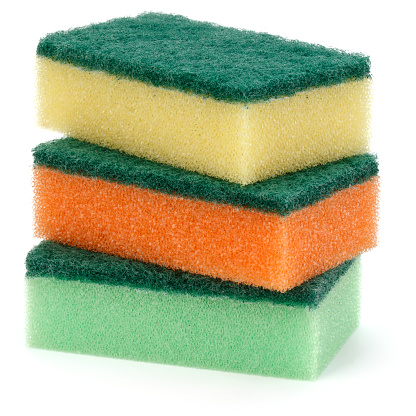 Stacked sponges isolated on white background cutout