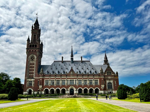 The Peace Palace in Hague, Netherlands houses the International Court of Justice.