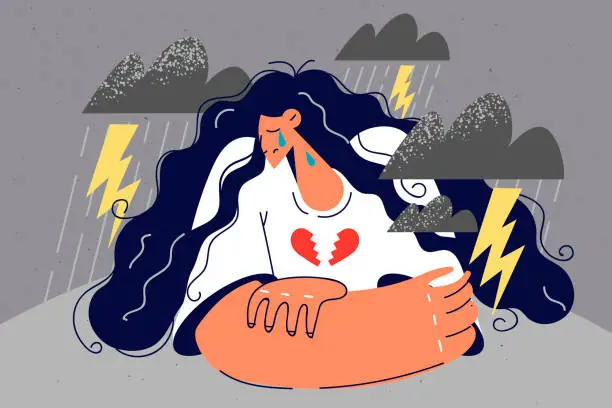 Vector illustration of Unhappy woman suffer from broken heart
