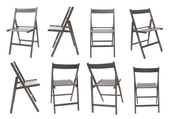 istock Set of modern wooden chairs on white background 1411680566