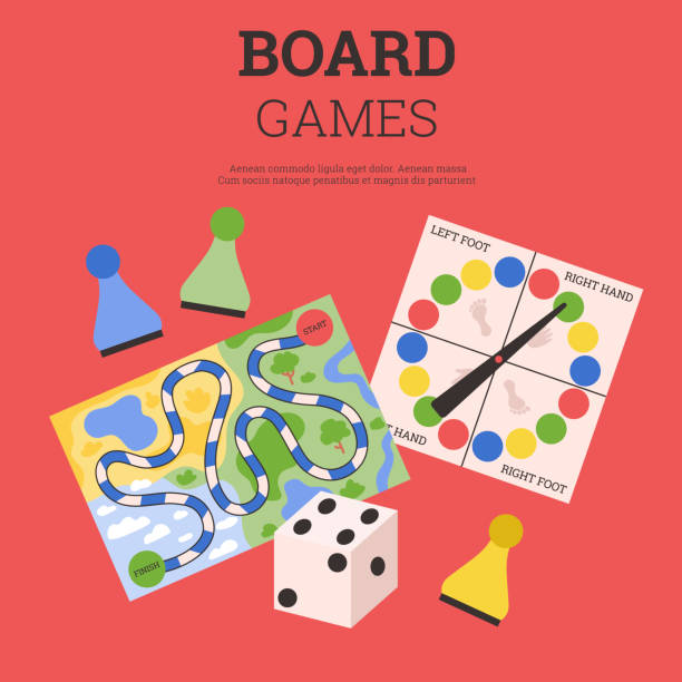 настольные игры красочный баннер для семейного развлечения, плоская векторная иллюстрация. - backgammon board game leisure games strategy stock illustrations