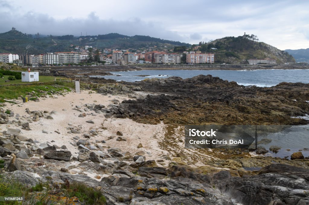 View of the beach of os frades in Baiona. Galicia - Spain Parador Stock Photo