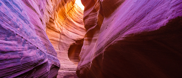 Abstract patterns of Lower Antelope Canyon gap between geological forms in USA.