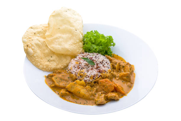 istock Nanyang Curry rice Lion Man served in a dish isolated on plain white background side view 1411685654