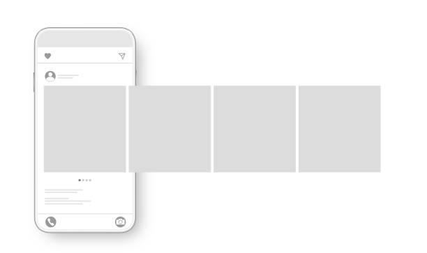 bildbanksillustrationer, clip art samt tecknat material och ikoner med smartphone with carousel interface post on social network. social media design concept. vector illustration. - social medier