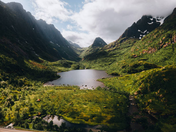 views from around the lofoten islands in norway - vaeroy imagens e fotografias de stock