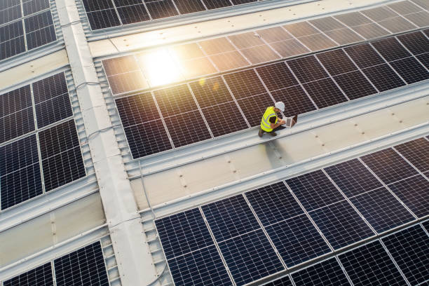 Installation of photovoltaic system. stock photo