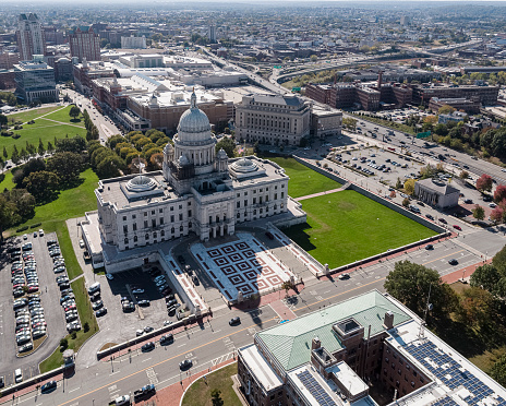 A Panaroma of the Indiana State Capital Building, Indianapolis. Opened in 1888 and housing various Indiana public institutions