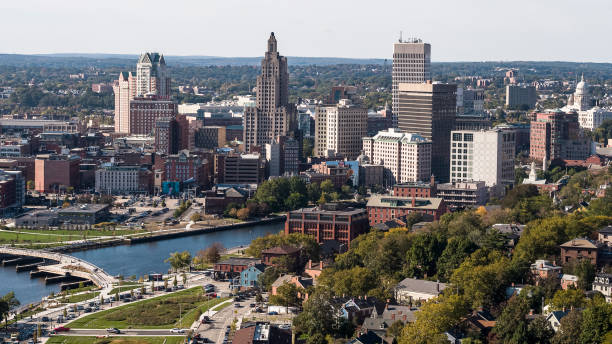 istock Providence, Rhode Island  in Fall from over the Providence River, looking over Michael S. Van Leesten Memorial Bridge and Providence Innovation District Park. 1411690068