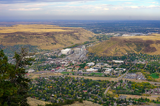 View of Golden Colorado from Lookout Mountain with Denver in the background.